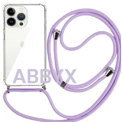 FUNDA TRASERA IPHONE 13 PRO CON CORDON VIOLETA